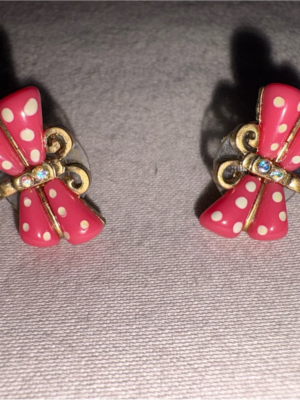 Vintage Y2K Betsey Johnson Hot Pink Polka Dot Dragonfly Stud Earrings